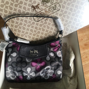 NWT Coach Sateen Shoulder bag, grey/purple/black